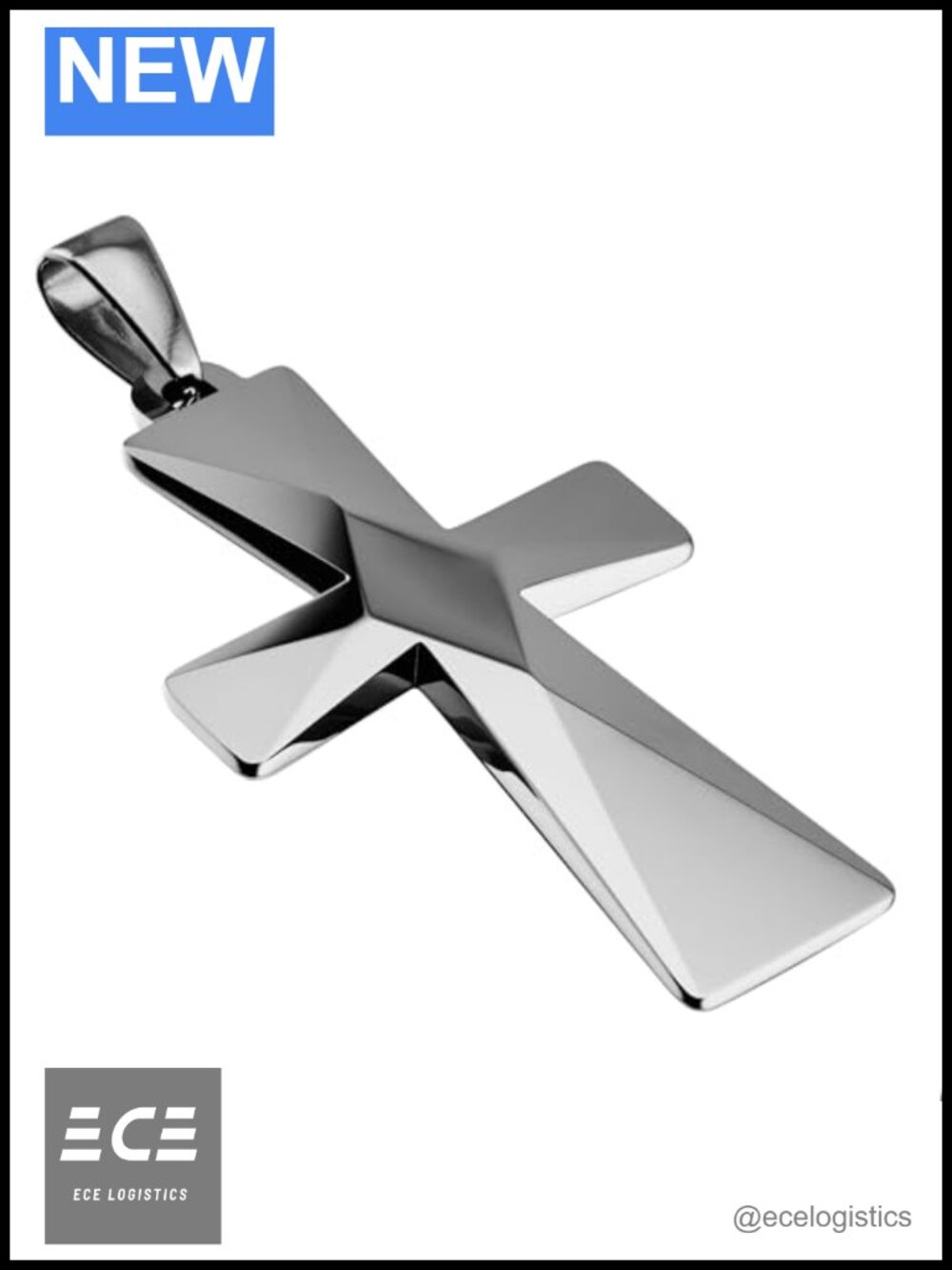 Tungsten Carbide Cross Necklace with Stainless Steel Cuban Chain